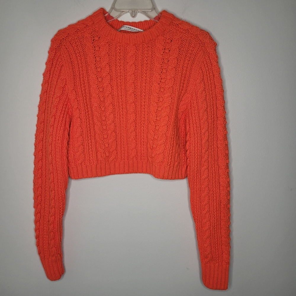 Philosophy di Lorenzo Serafini Red Wool Cable Knit Cropped Sweater Size US 4 XS